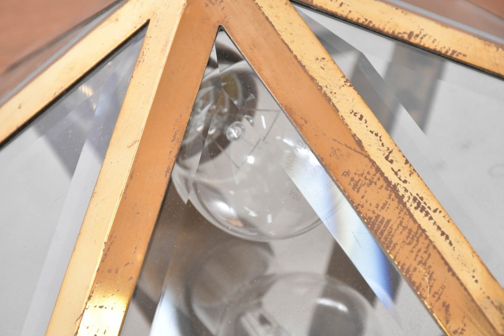 オーストリアアンティーク　希少!!　ヨーゼフ・ホフマン(Josef Hoffmann)　真鍮製　多面体フォルムが美しいミラーバックのシーリングライト　(R-084102)