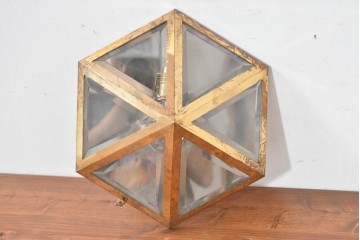 オーストリアアンティーク　希少!!　ヨーゼフ・ホフマン(Josef Hoffmann)　真鍮製　多面体フォルムが美しいミラーバックのシーリングライト　(R-084103)