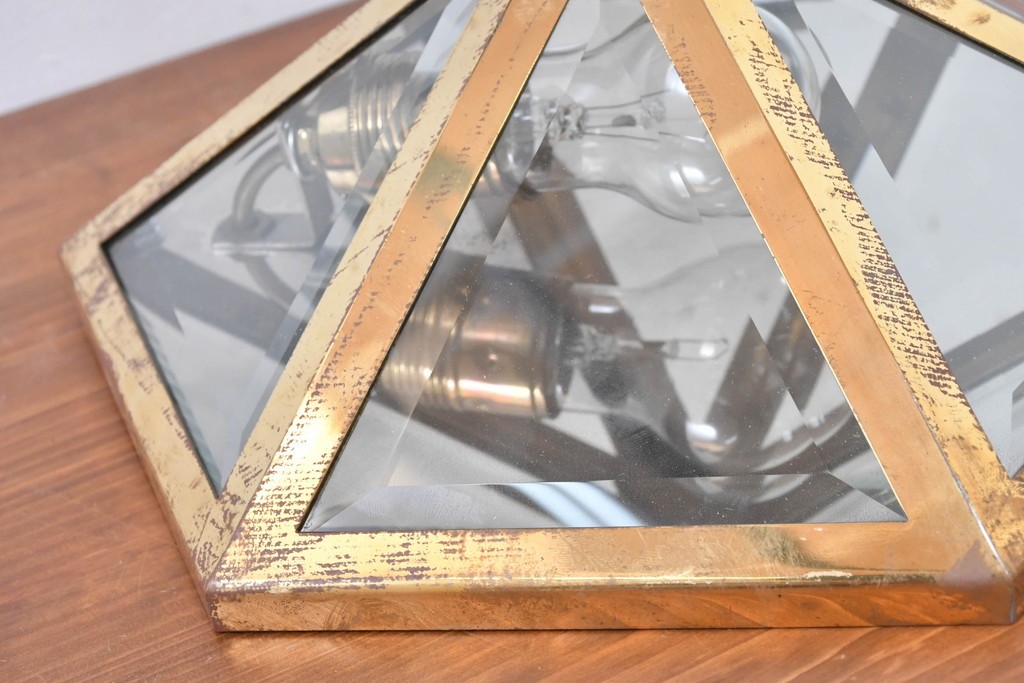 オーストリアアンティーク　希少!!　ヨーゼフ・ホフマン(Josef Hoffmann)　真鍮製　多面体フォルムが美しいミラーバックのシーリングライト　(R-084103)