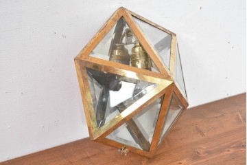 オーストリアアンティーク　希少!!　ヨーゼフ・ホフマン(Josef Hoffmann)　真鍮製　多面体フォルムが美しいミラーバックのシーリングライト　(R-084103)
