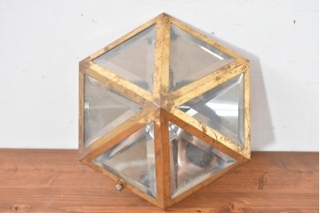 オーストリアアンティーク　希少!!　ヨーゼフ・ホフマン(Josef Hoffmann)　真鍮製　多面体フォルムが美しいミラーバックのシーリングライト　(R-084104)