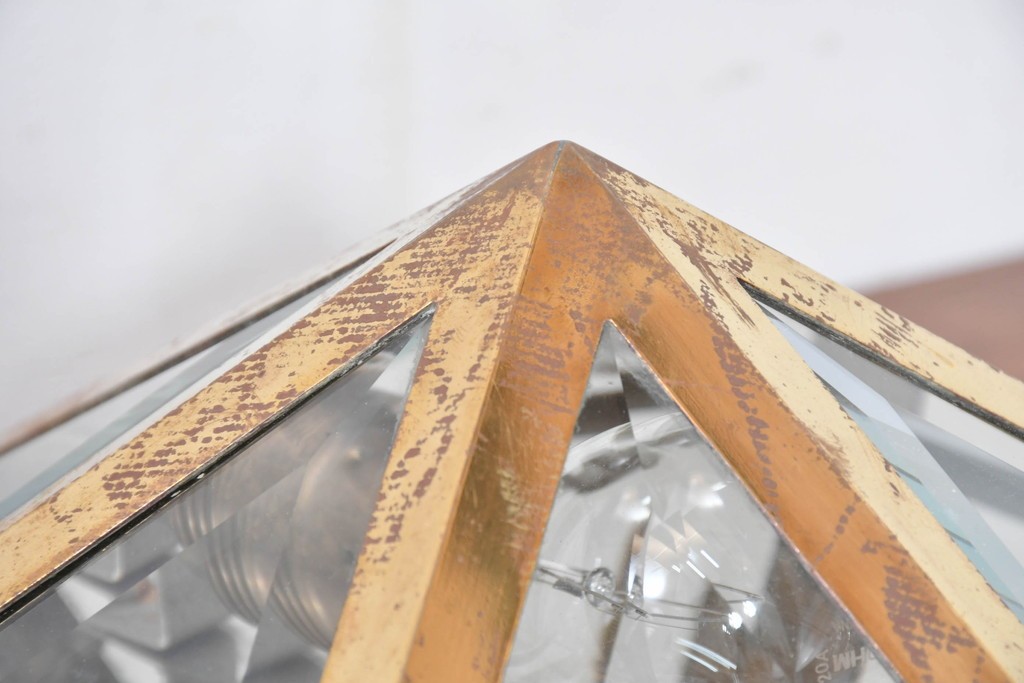 オーストリアアンティーク　希少!!　ヨーゼフ・ホフマン(Josef Hoffmann)　真鍮製　多面体フォルムが美しいミラーバックのシーリングライト　(R-084104)