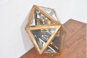 オーストリアアンティーク　希少!!　ヨーゼフ・ホフマン(Josef Hoffmann)　真鍮製　多面体フォルムが美しいミラーバックのシーリングライト　(R-084104)