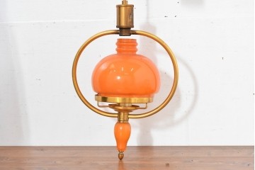 和製ヴィンテージ　オレンジ色の被せガラス×異国情緒漂うデザインのペンダントライト　(R-084111)