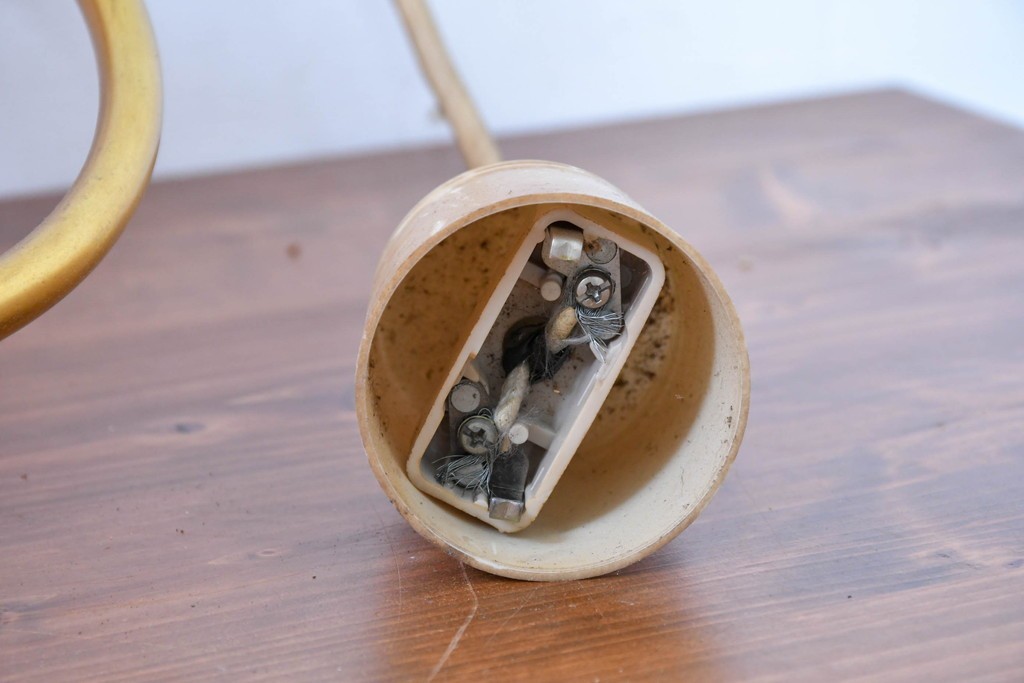 和製ヴィンテージ　オレンジ色の被せガラス×異国情緒漂うデザインのペンダントライト　(R-084111)