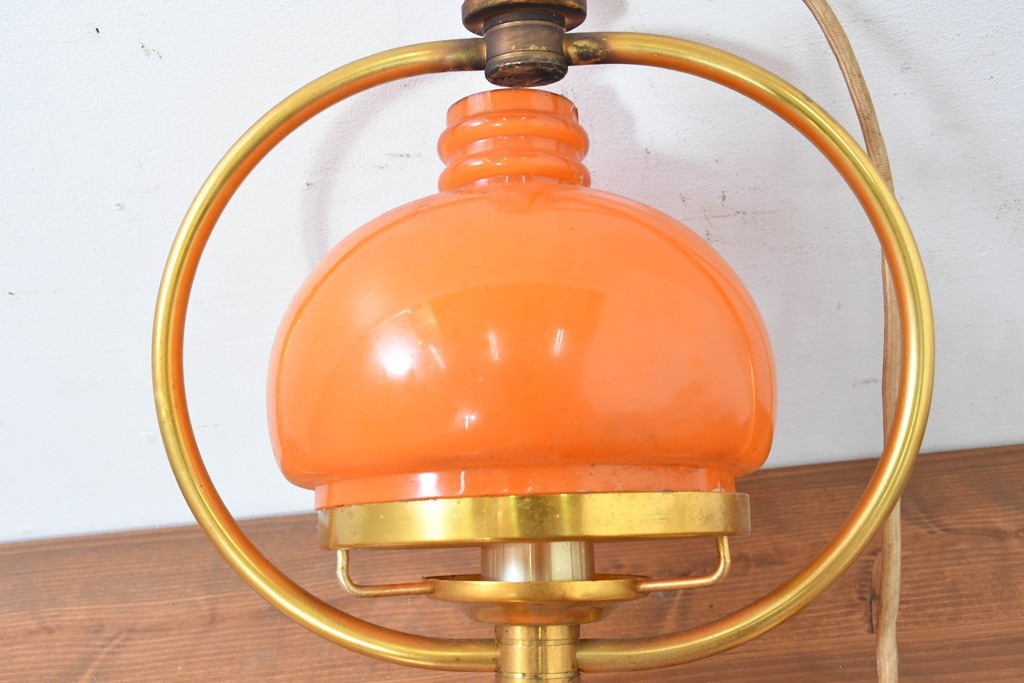 和製ヴィンテージ　オレンジ色の被せガラス×異国情緒漂うデザインのペンダントライト　(R-084111)