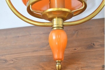 和製ヴィンテージ　オレンジ色の被せガラス×異国情緒漂うデザインのペンダントライト　(R-084111)