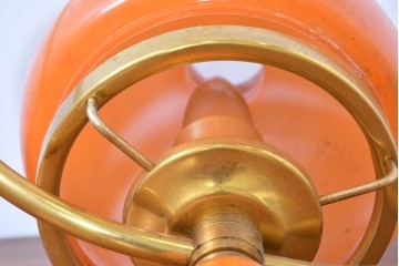 和製ヴィンテージ　オレンジ色の被せガラス×異国情緒漂うデザインのペンダントライト　(R-084111)