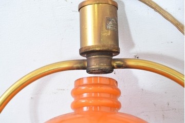 和製ヴィンテージ　オレンジ色の被せガラス×異国情緒漂うデザインのペンダントライト　(R-084111)