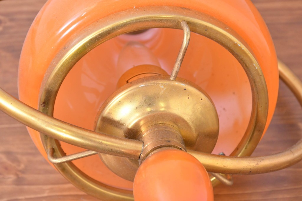 和製ヴィンテージ　オレンジ色の被せガラス×異国情緒漂うデザインのペンダントライト　(R-084112)