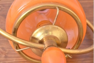 和製ヴィンテージ　オレンジ色の被せガラス×異国情緒漂うデザインのペンダントライト　(R-084112)