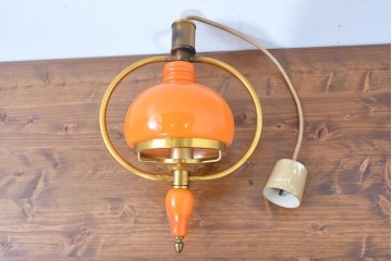 和製ヴィンテージ　オレンジ色の被せガラス×異国情緒漂うデザインのペンダントライト　(R-084112)