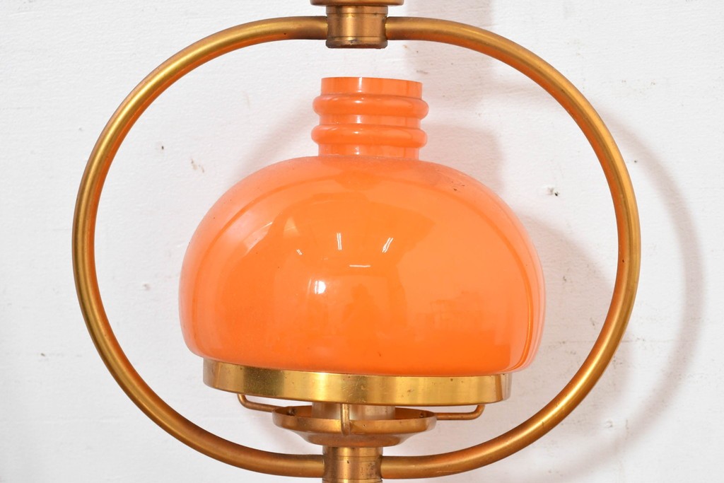 和製ヴィンテージ　オレンジ色の被せガラス×異国情緒漂うデザインのペンダントライト　(R-084112)