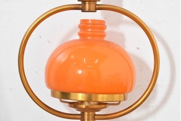 和製ヴィンテージ　オレンジ色の被せガラス×異国情緒漂うデザインのペンダントライト　(R-084112)