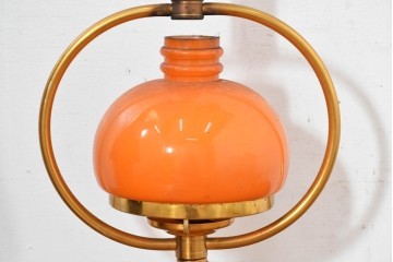 和製ヴィンテージ　オレンジ色の被せガラス×異国情緒漂うデザインのペンダントライト　(R-084113)