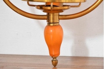 和製ヴィンテージ　オレンジ色の被せガラス×異国情緒漂うデザインのペンダントライト　(R-084113)
