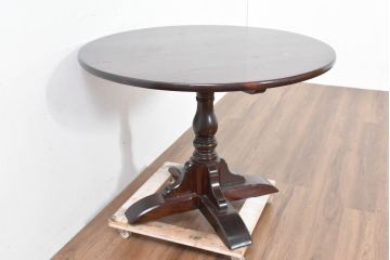 中古　美品　松本民芸家具　気品漂うクラシックなラウンドテーブル(D型ペディスタル卓、ダイニングテーブル、4人掛け、2人掛け、食卓、丸テーブル、カフェテーブル)(R-084124)