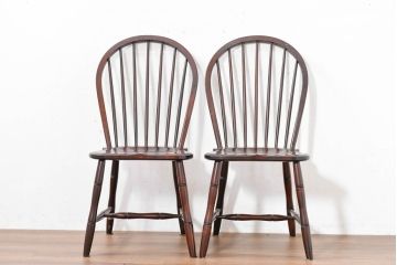 中古　美品　松本民芸家具　シックな佇まいが魅力的な#72型・リーチチェア2脚セット(ダイニングチェア、板座チェア、ウィンザーチェア、ウインザーチェア、椅子、イス、バラ売り可能)(定価約196000円)(R-084128)