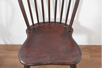 中古　美品　松本民芸家具　シックな佇まいが魅力的な#72型・リーチチェア2脚セット(ダイニングチェア、板座チェア、ウィンザーチェア、ウインザーチェア、椅子、イス、バラ売り可能)(定価約196000円)(R-084128)