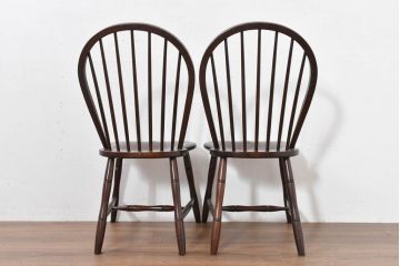 中古　美品　松本民芸家具　シックな佇まいが魅力的な#72型・リーチチェア2脚セット(ダイニングチェア、板座チェア、ウィンザーチェア、ウインザーチェア、椅子、イス、バラ売り可能)(定価約196000円)(R-084128)