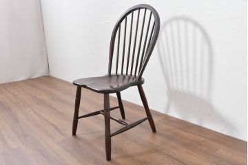 中古　美品　松本民芸家具　シックな佇まいが魅力的な#72型・リーチチェア2脚セット(ダイニングチェア、板座チェア、ウィンザーチェア、ウインザーチェア、椅子、イス、バラ売り可能)(定価約196000円)(R-084128)
