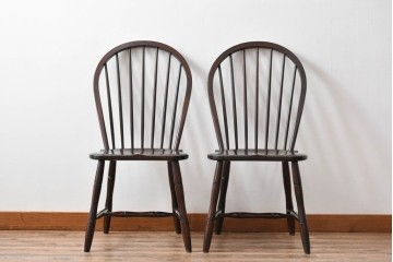 中古　美品　松本民芸家具　シックな佇まいが魅力的な#72型・リーチチェア2脚セット　定価約196000円相当　(R-084128)