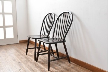 中古　美品　松本民芸家具　シックな佇まいが魅力的な#72型・リーチチェア2脚セット　定価約196000円相当　(R-084128)