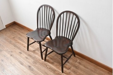 中古　美品　松本民芸家具　シックな佇まいが魅力的な#72型・リーチチェア2脚セット　定価約196000円相当　(R-084128)