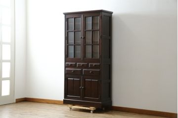 中古　美品　北海道民芸家具　HM160K　洗練されたデザインで空間に上質感をプラスする食器棚(本箱、戸棚、収納棚、飾り棚、キャビネット、バラ売り可能)(R-084131)