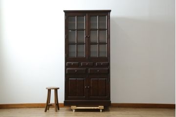 中古　美品　北海道民芸家具　HM160K　洗練されたデザインで空間に上質感をプラスする食器棚(本箱、戸棚、収納棚、飾り棚、キャビネット、バラ売り可能)(R-084131)