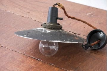 《引っ掛けシーリング式ペンダントライト加工費込み》　和製アンティーク　レトロな空間づくりにおすすめの平笠照明(天井照明、吊り下げ照明、ペンダントライト、シェード、電笠)(R-084156)