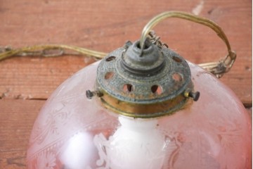 《引っ掛けシーリング式ペンダントライト加工費込み》　ビンテージ照明　可憐なグラデーションで彩るペンダントライト2個セット　(R-084174)