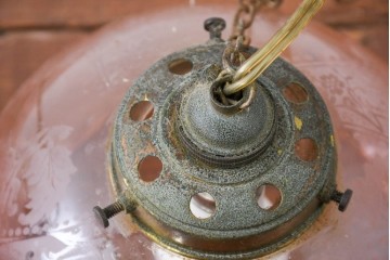 《引っ掛けシーリング式ペンダントライト加工費込み》　ビンテージ照明　可憐なグラデーションで彩るペンダントライト2個セット　(R-084174)