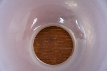 《引っ掛けシーリング式ペンダントライト加工費込み》　和製アンティーク　レトロな雰囲気が魅力のオパールガラスのエッチング入り天井照明　(R-084192)