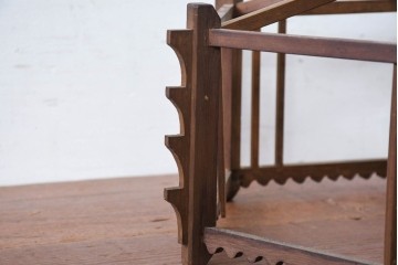 《引っ掛けシーリング式ペンダントライト加工費込み》　和製ヴィンテージ 　幾何学的な骨組みと波形意匠が印象的な凝った作りの木製照明　(R-084202)