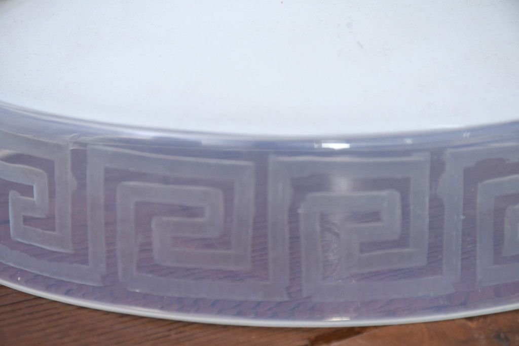 《引っ掛けシーリング式ペンダントライト加工費込み》　和製アンティーク　オパールガラスの上品な艶めきと雷模様の美しい装飾が魅力的な天井照明　(R-084204)