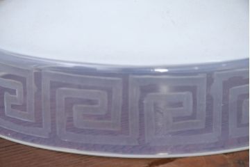 《引っ掛けシーリング式ペンダントライト加工費込み》　和製アンティーク　オパールガラスの上品な艶めきと雷模様の美しい装飾が魅力的な天井照明　(R-084204)