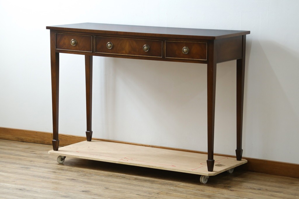 イギリスアンティーク　マホガニー材　収納引き出し付きのシンプルなコンソールテーブル　(R-084215)