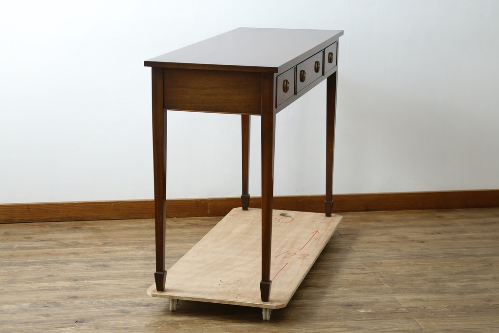 イギリスアンティーク　マホガニー材　収納引き出し付きのシンプルなコンソールテーブル　(R-084215)