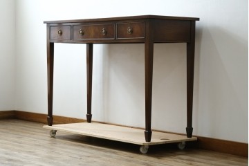 イギリスアンティーク　マホガニー材　収納引き出し付きのシンプルなコンソールテーブル　(R-084215)