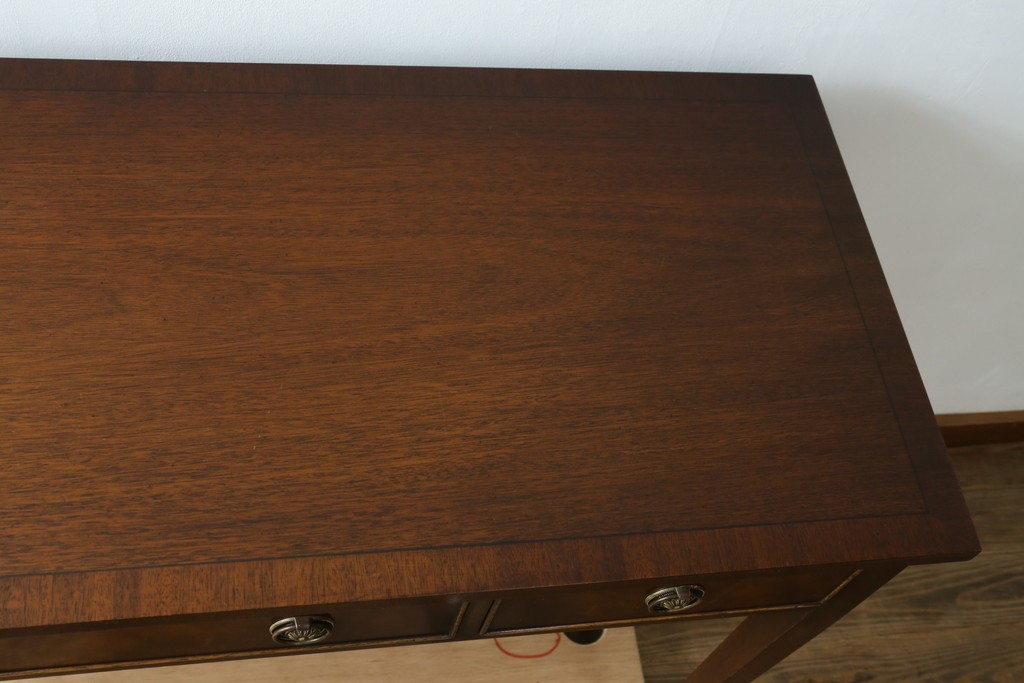 イギリスアンティーク　マホガニー材　収納引き出し付きのシンプルなコンソールテーブル　(R-084215)