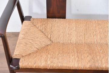中古　美品‼　松本民芸家具　#77型 ラッシ座(ガマ座)の二人掛け曲肘イス(ラッシチェア、アームベンチ、ソファ、椅子)(定価約36万円)(R-084216)