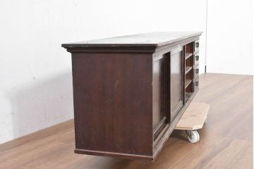 和製アンティーク　希少デザイン‼　古い商家で使われていた作りの良い帳場ローボード(テレビ台、テレビボード、サイドボード、リビングボード、収納棚)(R-084217)