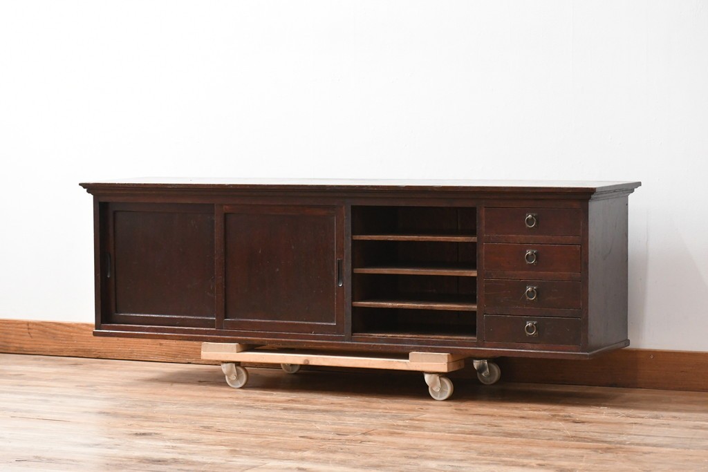 和製アンティーク　希少デザイン!!　古い商家で使われていた作りの良い帳場ローボード　(R-084217)