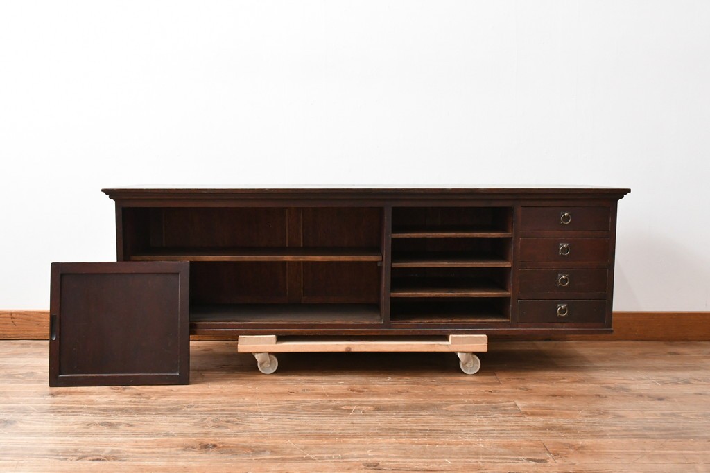 和製アンティーク　希少デザイン!!　古い商家で使われていた作りの良い帳場ローボード　(R-084217)