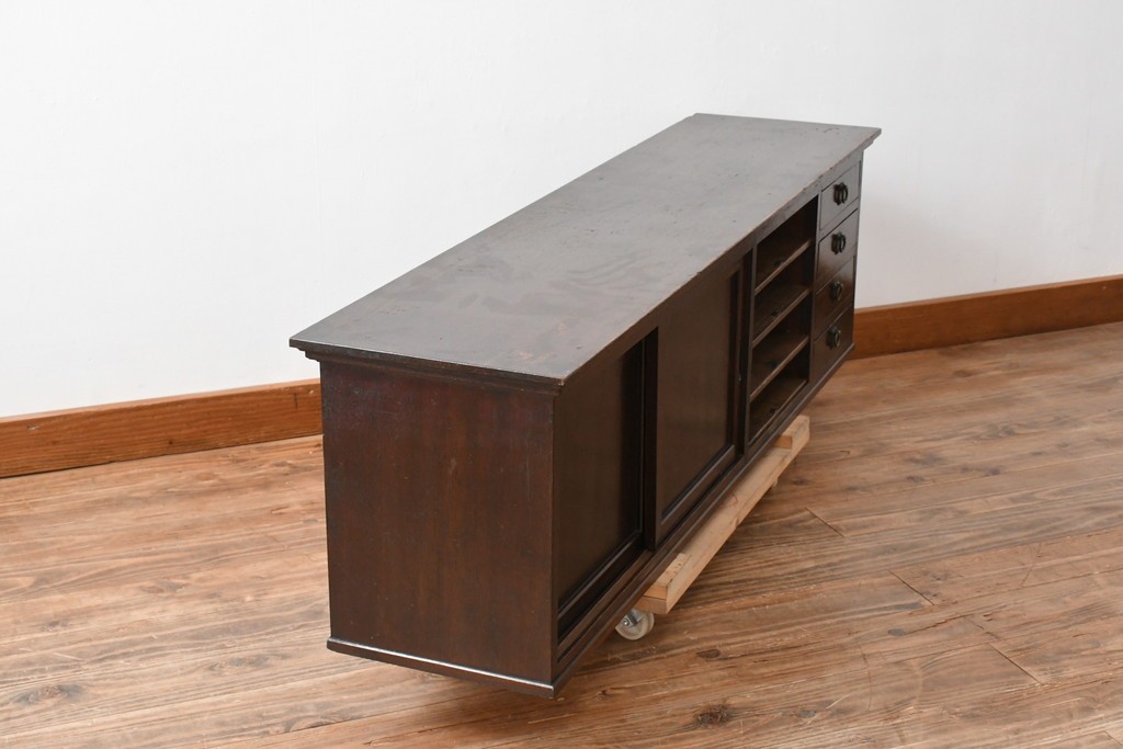 和製アンティーク　希少デザイン!!　古い商家で使われていた作りの良い帳場ローボード　(R-084217)