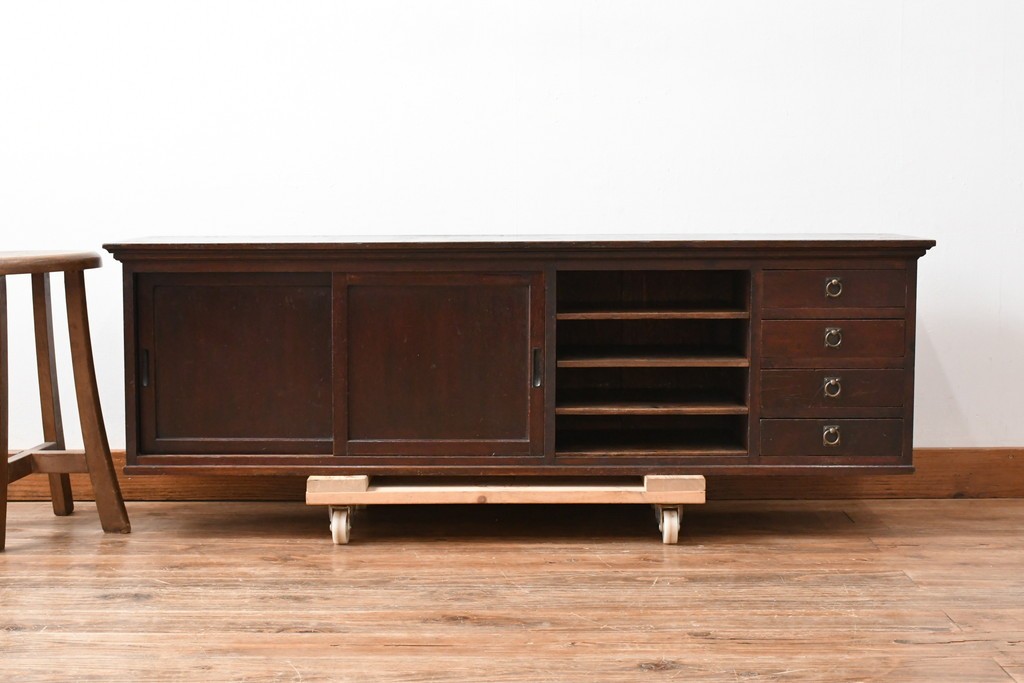 和製アンティーク　希少デザイン!!　古い商家で使われていた作りの良い帳場ローボード　(R-084217)