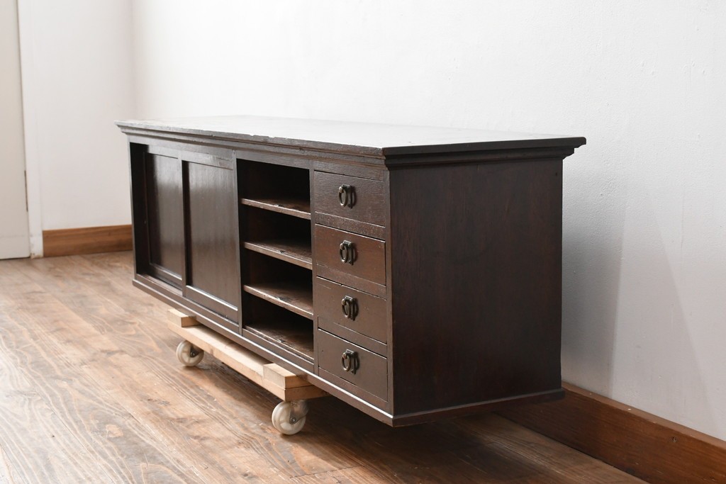 和製アンティーク　希少デザイン!!　古い商家で使われていた作りの良い帳場ローボード　(R-084217)