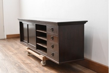 和製アンティーク　希少デザイン!!　古い商家で使われていた作りの良い帳場ローボード　(R-084217)