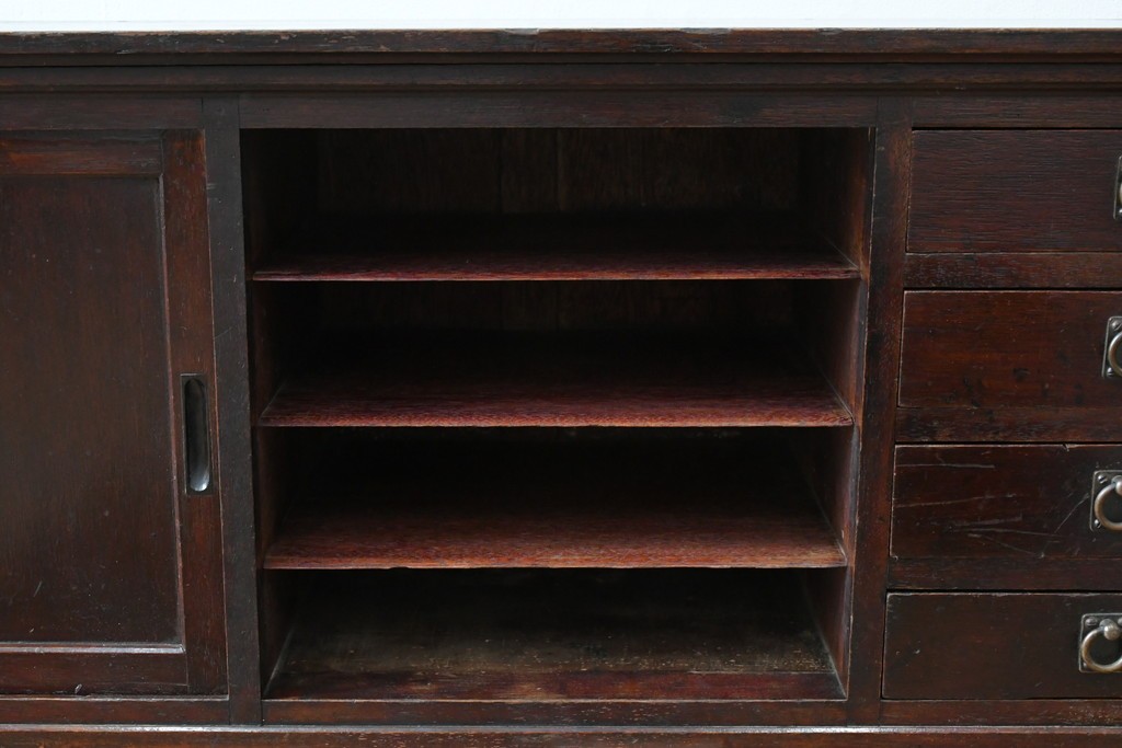 和製アンティーク　希少デザイン!!　古い商家で使われていた作りの良い帳場ローボード　(R-084217)